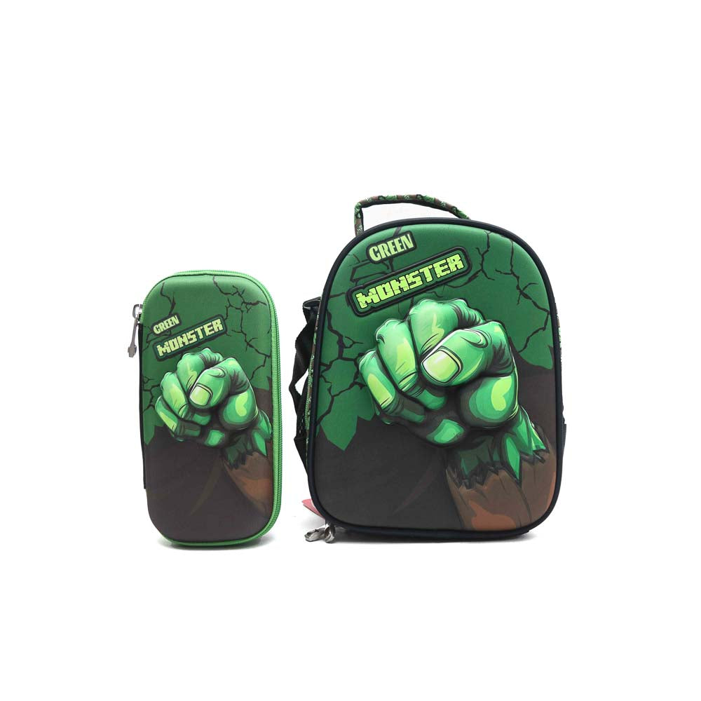 Green Monster Lunch Bag With A Pencil Case