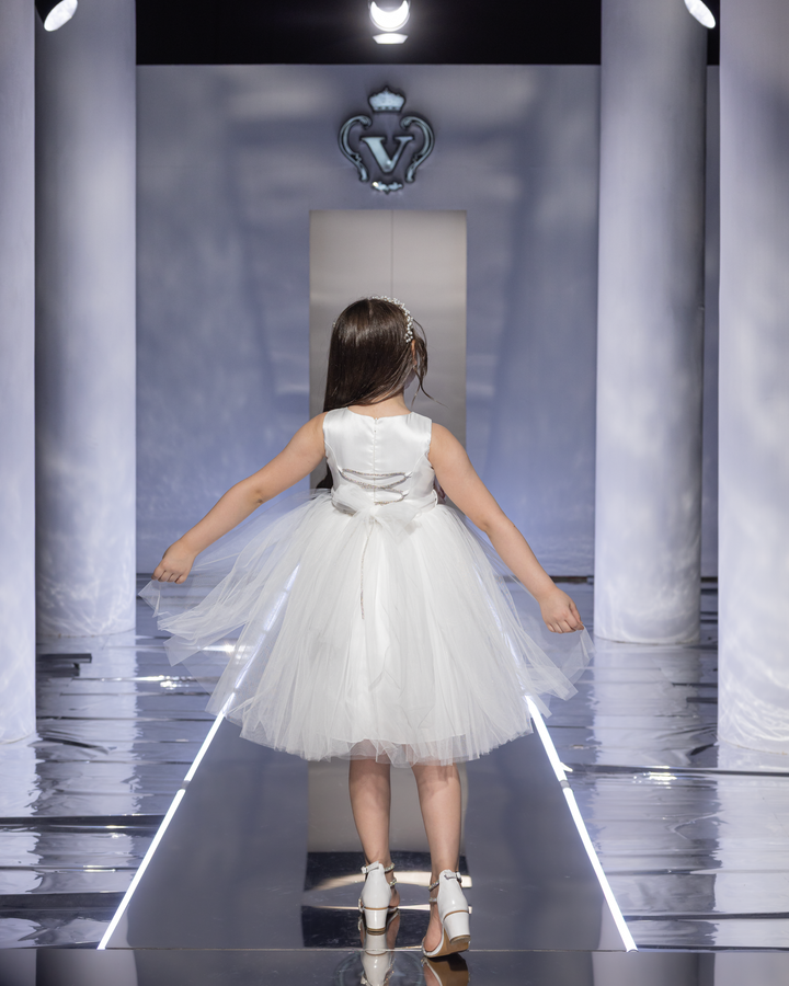 Floral Applique Satin and Tulle Dress