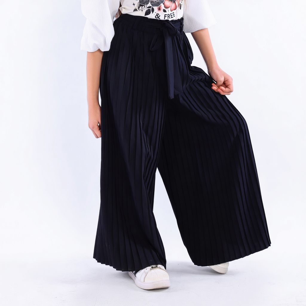 Girls' Pleated Wide-Leg Culottes with Self-Tie Belt