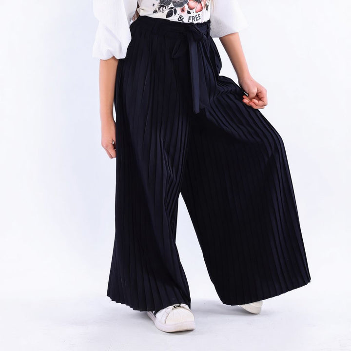 Girls' Pleated Wide-Leg Culottes with Self-Tie Belt