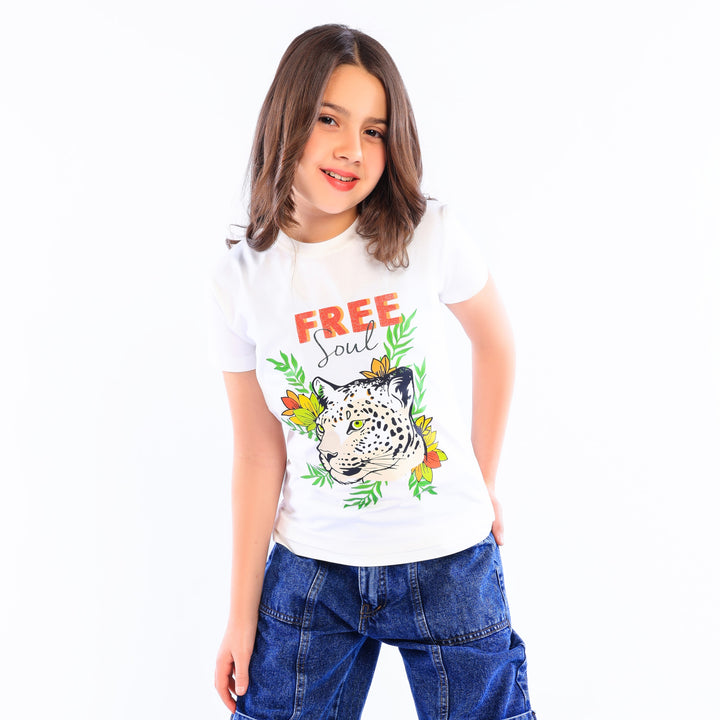 Girls' Tropical Leopard Print T-Shirt