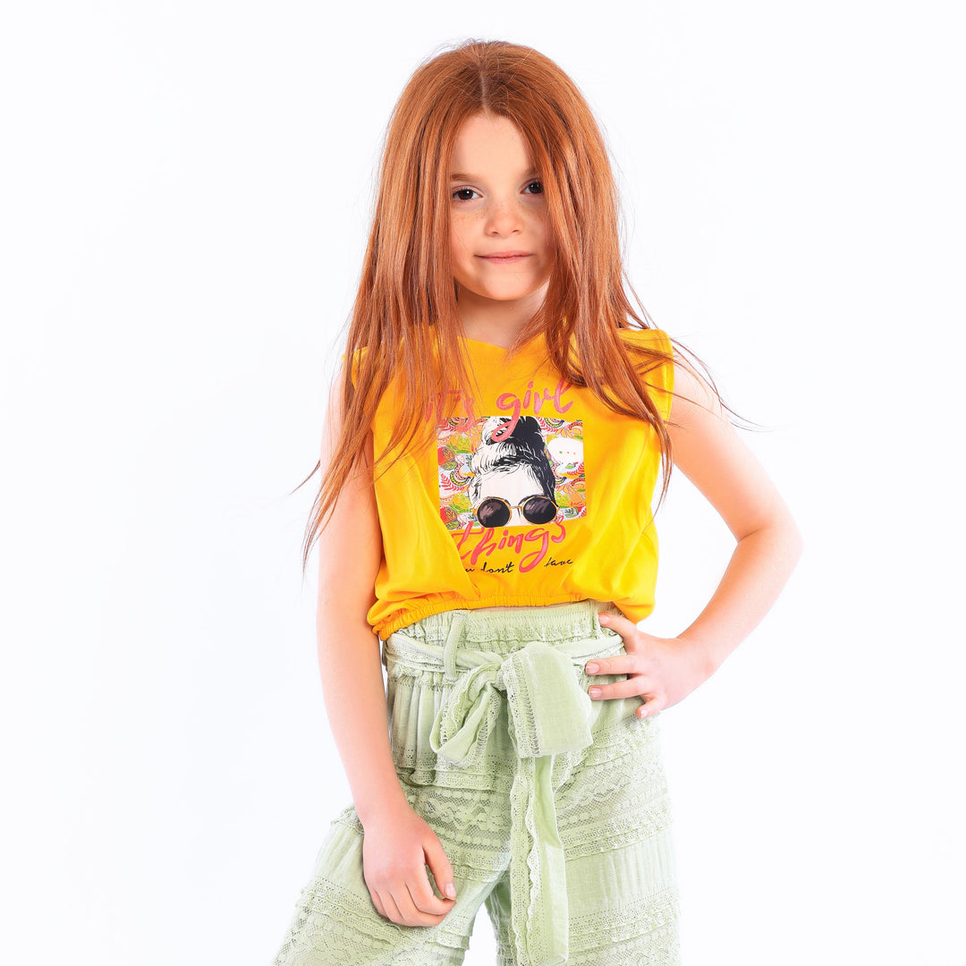 Girls' Short-Sleeve Elastic Hem T-Shirt