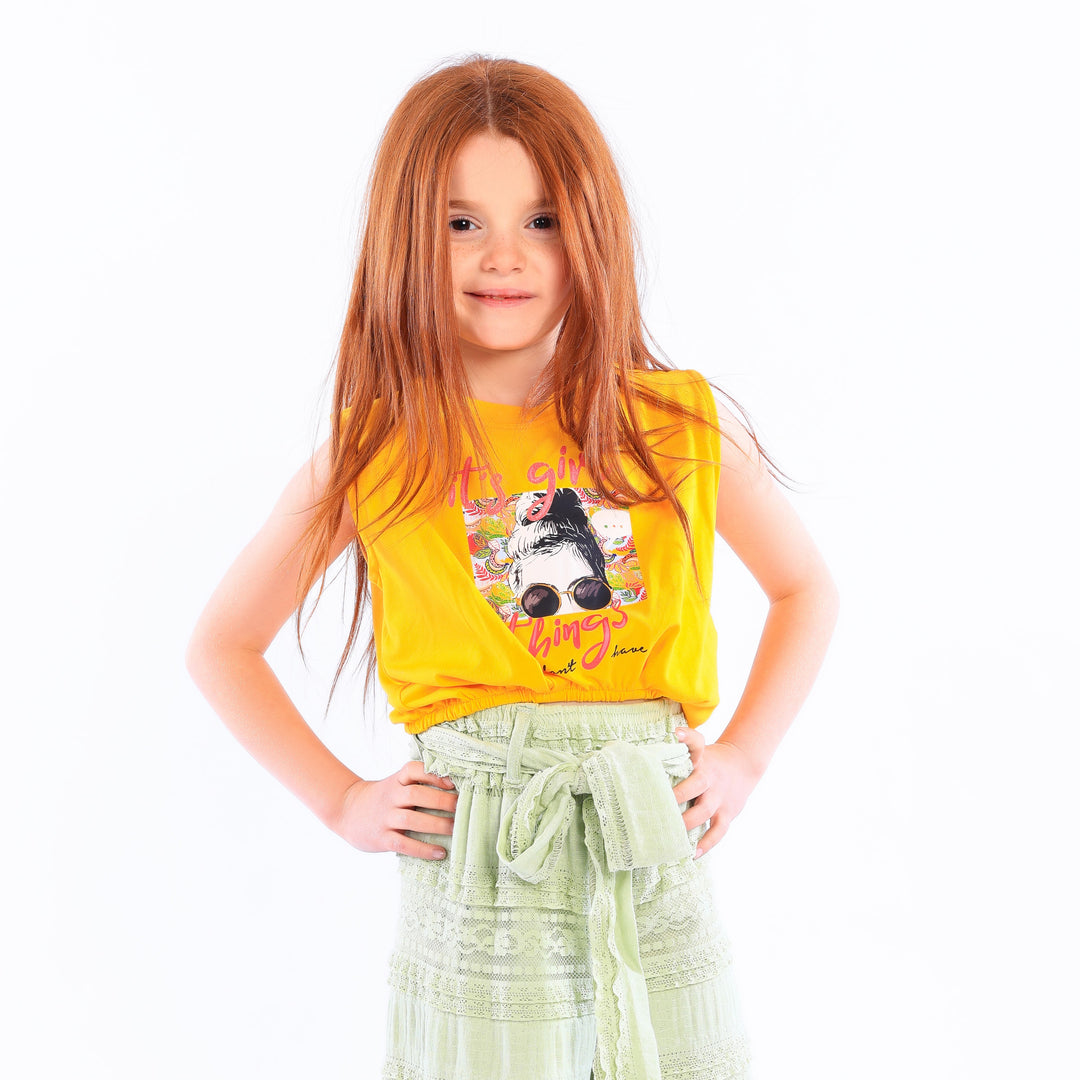 Girls' Short-Sleeve Elastic Hem T-Shirt