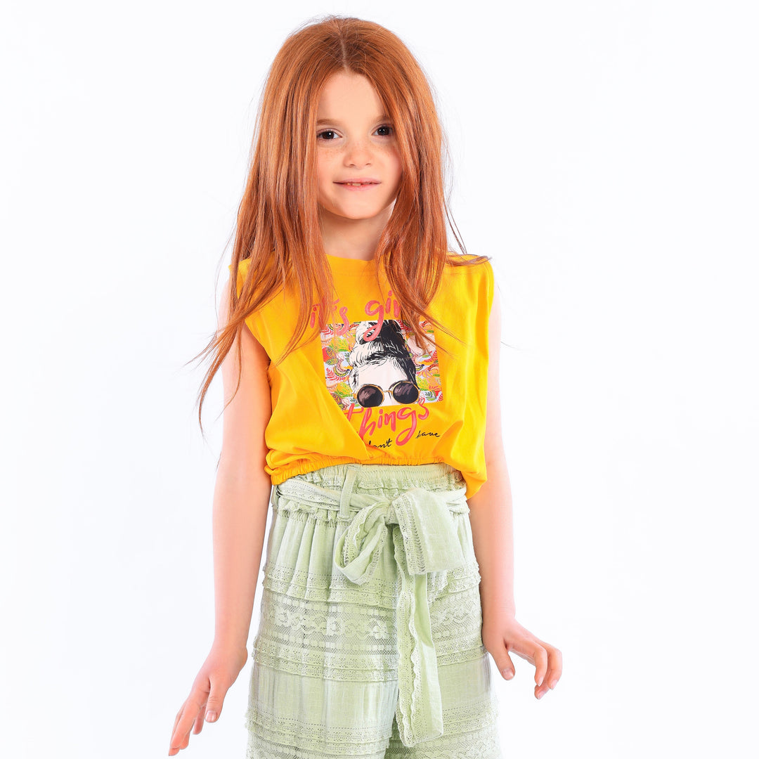 Girls' Short-Sleeve Elastic Hem T-Shirt
