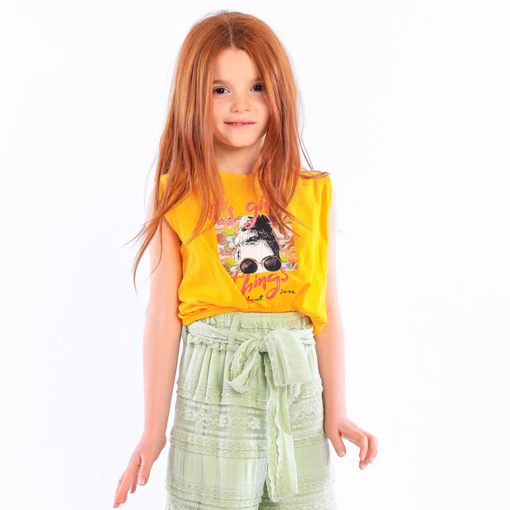 Girls' Short-Sleeve Elastic Hem T-Shirt