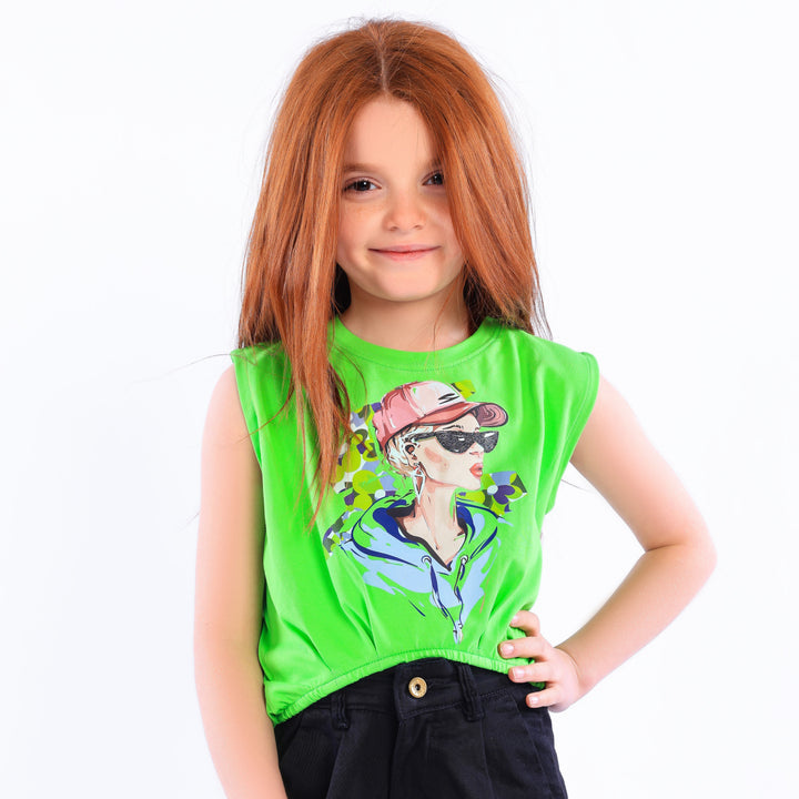 "Cool Girl" Sleeveless Graphic Crop Top