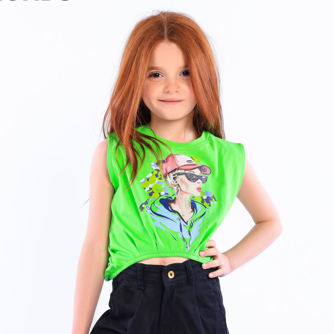 "Cool Girl" Sleeveless Graphic Crop Top