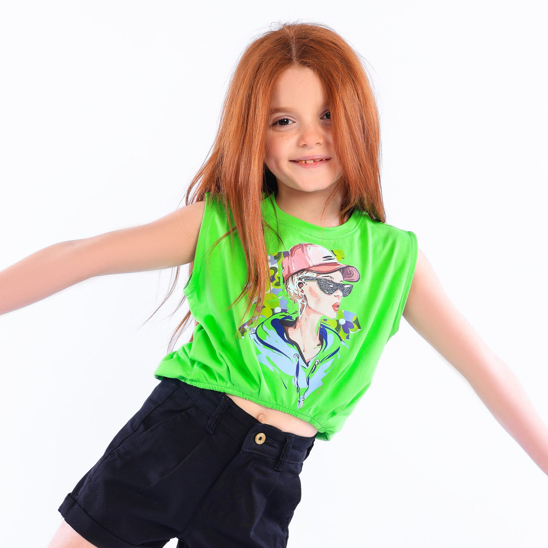 "Cool Girl" Sleeveless Graphic Crop Top