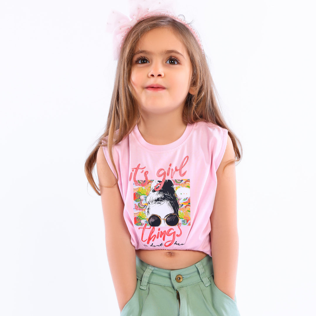 Girls' Short-Sleeve Elastic Hem T-Shirt