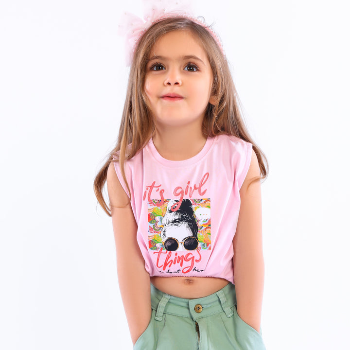 Girls' Short-Sleeve Elastic Hem T-Shirt