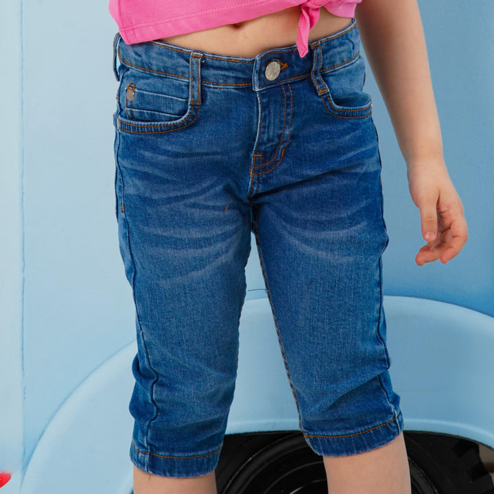 Girls' Classic Medium-Wash Denim Capri Pants