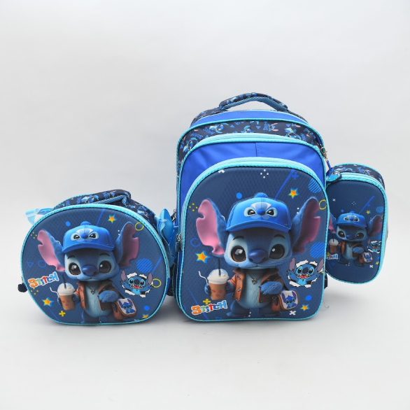 Cute Stitch 3D Character School Backpack Set (3-in-1)