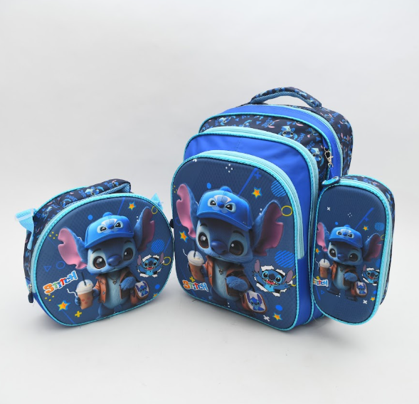 Cute Stitch 3D Character School Backpack Set (3-in-1)