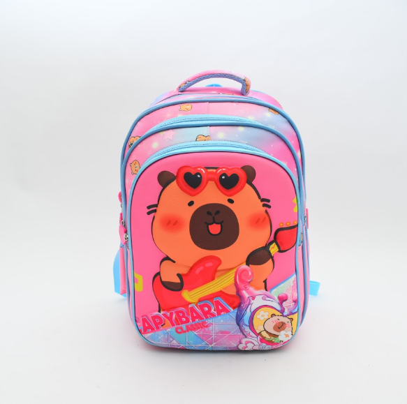 Cute Pink Capybara Rockstar 3D School Backpack