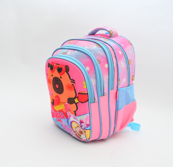 Cute Pink Capybara Rockstar 3D School Backpack