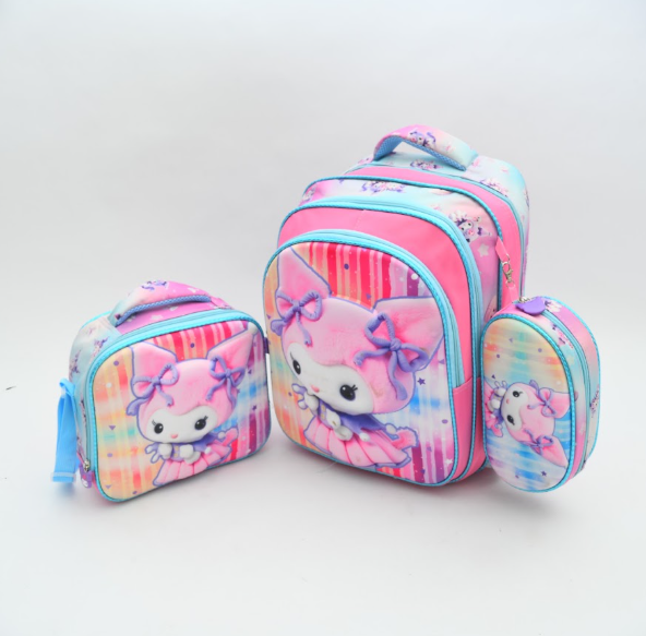 3-in-1 Cute Pink Character School Backpack Set