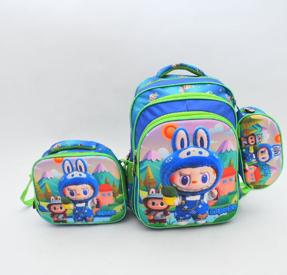Kids Cute Blue Cartoon Bunny 3-Piece School Bag Combo