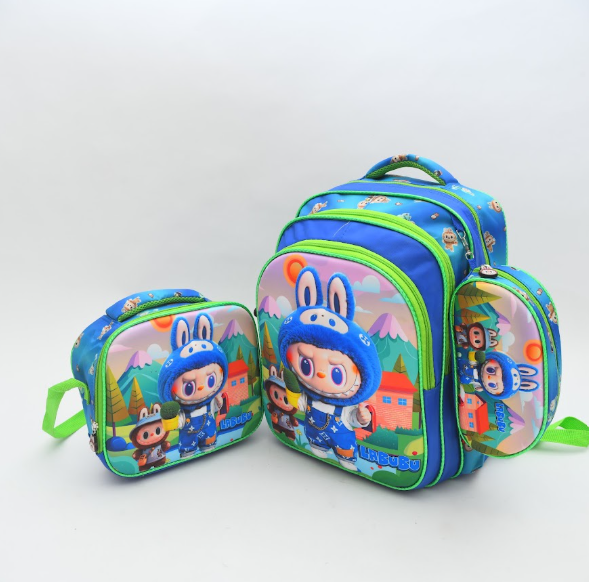 Kids Cute Blue Cartoon Bunny 3-Piece School Bag Combo