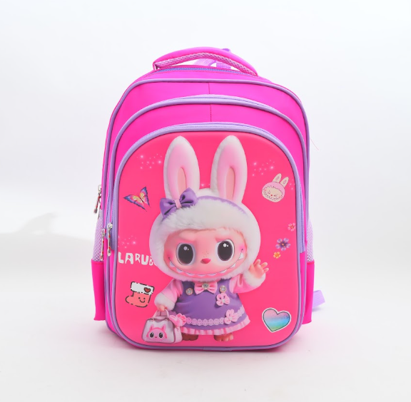 Labubu Cute Bunny Outfit 3D Pink School Backpack