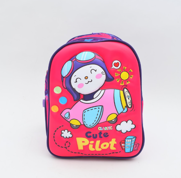 3D Cute Pilot Cartoon Kids Backpack - Bright Pink