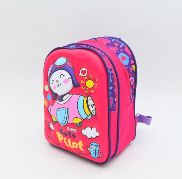 3D Cute Pilot Cartoon Kids Backpack - Bright Pink