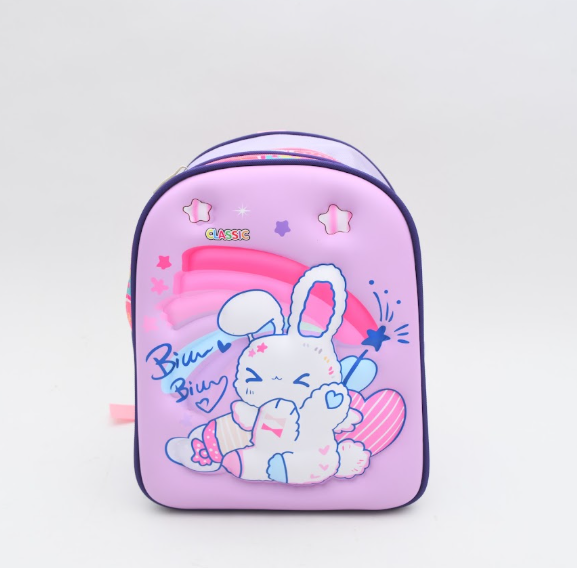 Magical Bunny Rainbow 3D Embossed Kids Backpack - Pastel Pink