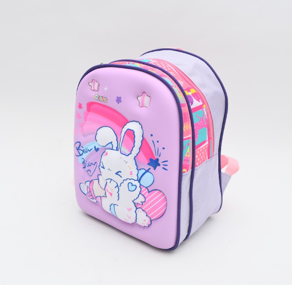 Magical Bunny Rainbow 3D Embossed Kids Backpack - Pastel Pink