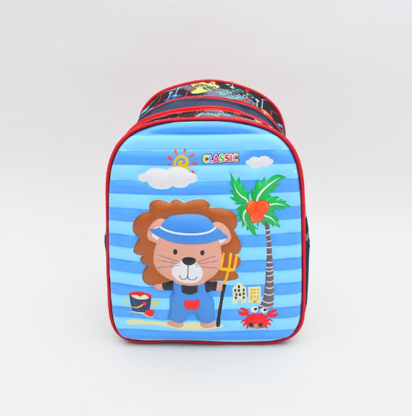 3D Cute Lion Beach Adventure Kids Backpack - Blue & Red