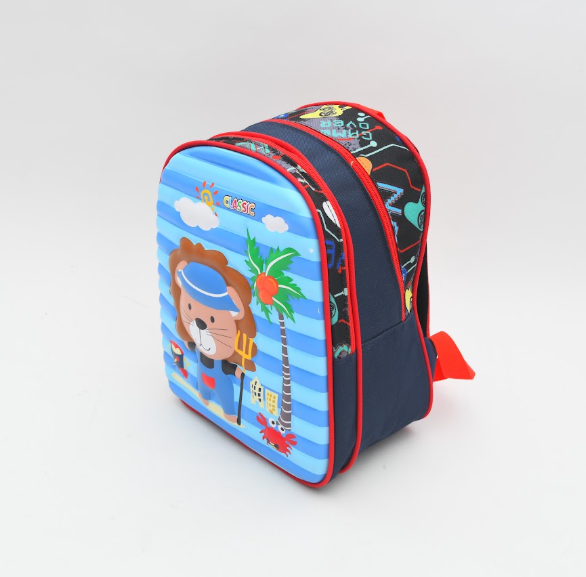 3D Cute Lion Beach Adventure Kids Backpack - Blue & Red