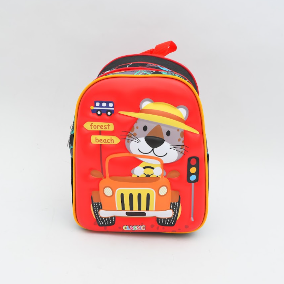 3D Safari Leopard Driver Kids Backpack - Vibrant Red