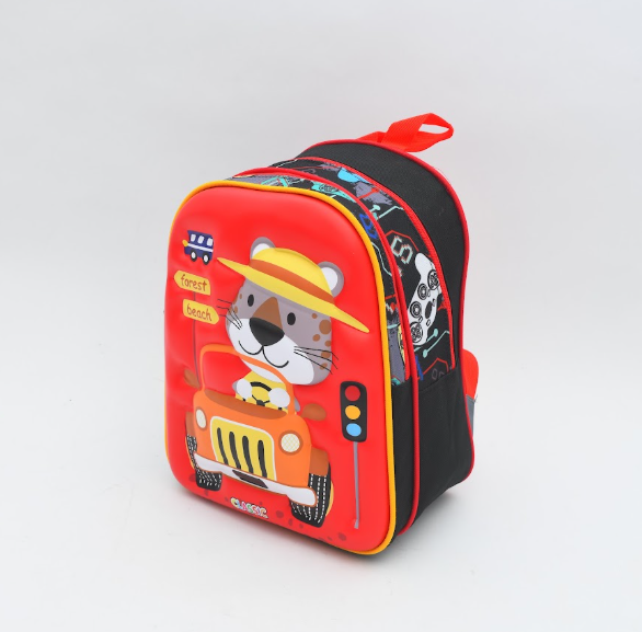 3D Safari Leopard Driver Kids Backpack - Vibrant Red