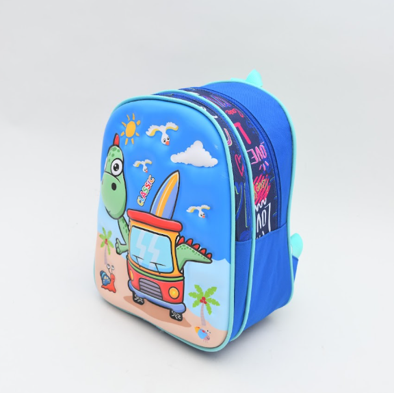 3D Surf Dinosaur Van Kids Backpack - Sky Blue