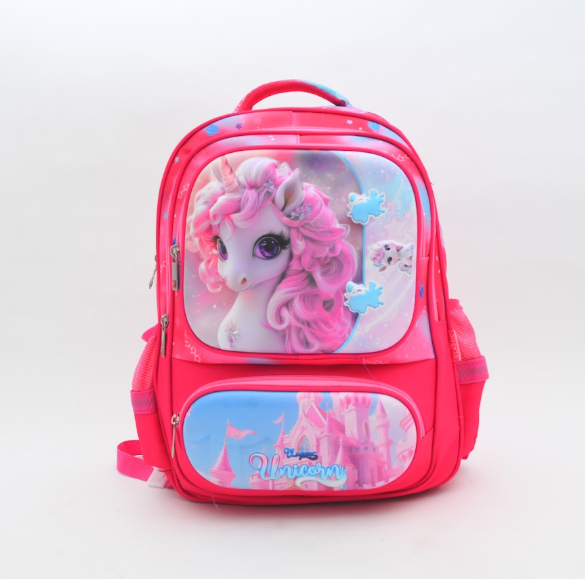 3D Magical Pink Unicorn School Backpack - Fuchsia