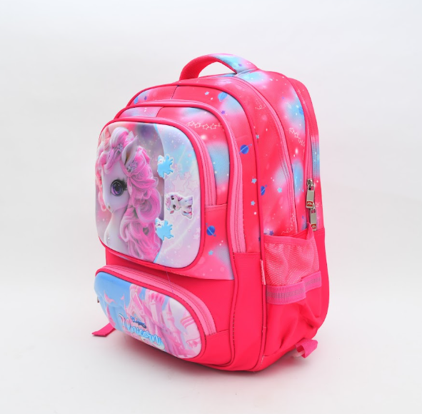 3D Magical Pink Unicorn School Backpack - Fuchsia