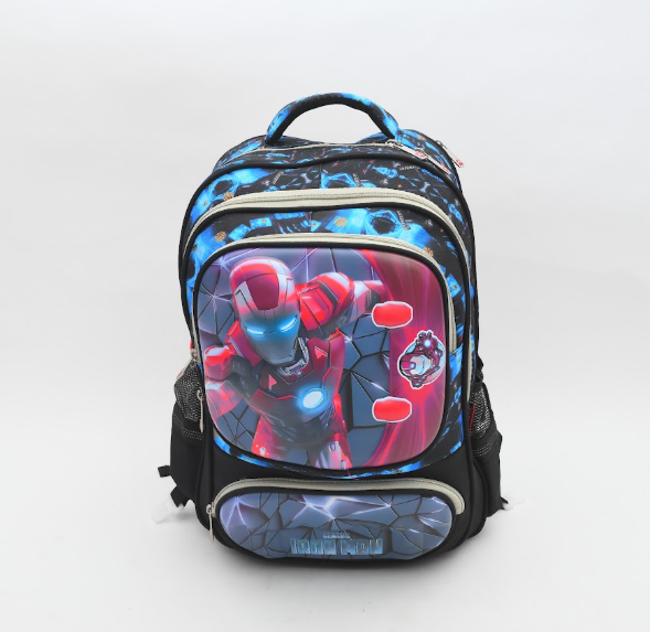 Marvel Iron Man 3D Embossed Superhero School Backpack - Black & Blue