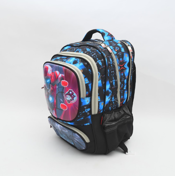 Marvel Iron Man 3D Embossed Superhero School Backpack - Black & Blue