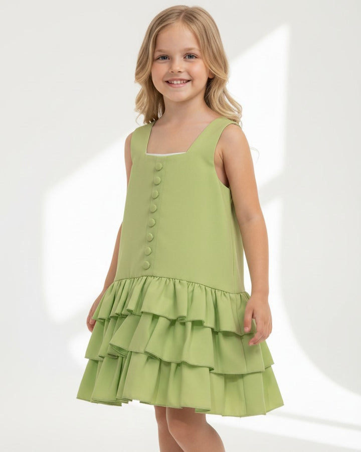 Sleeveless Drop-Waist Multi-Tiered Ruffled Dress