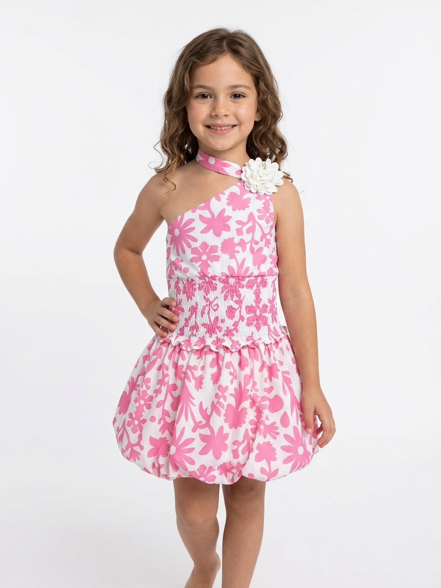 Floral Bloom One-Shoulder Bubble Dress