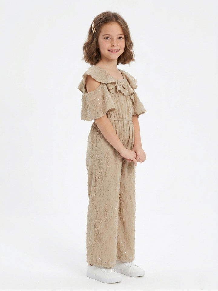 Girls' Cold-Shoulder Ruffle Jumpsuit with Sequins