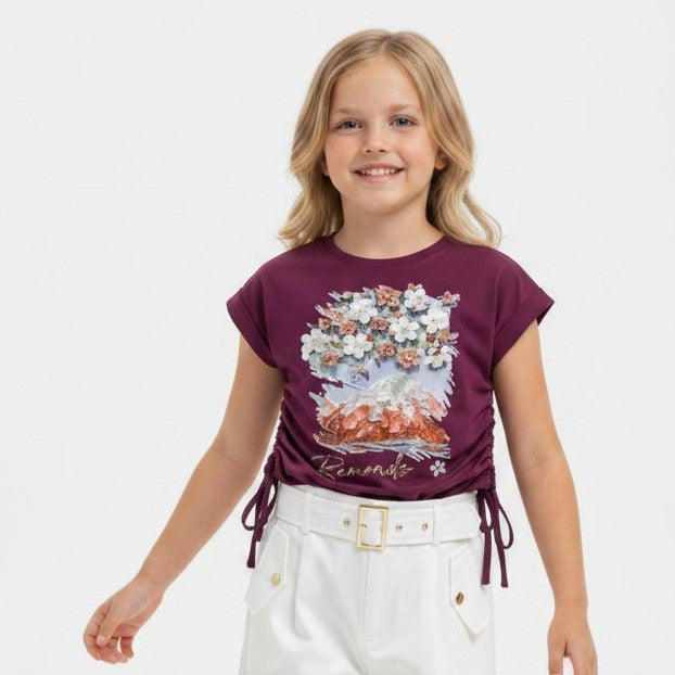 Blossom Mountain Graphic Cuffed-Sleeve Tee