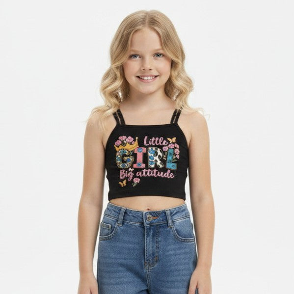 Girls Double-Strap Graphic Cropped Cami Top
