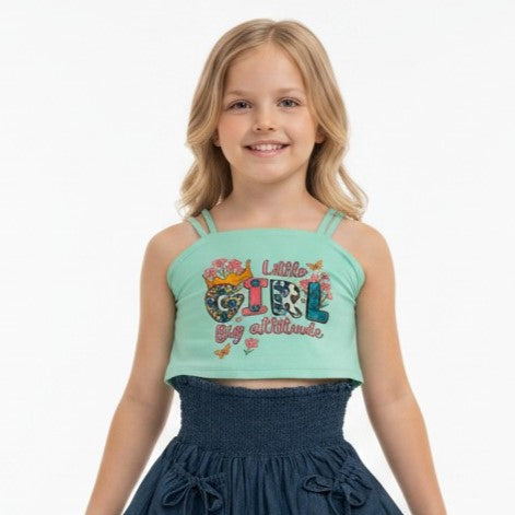 Girls Double-Strap Graphic Cropped Cami Top