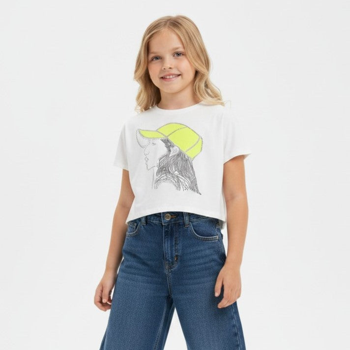 Girls Cool Cap Graphic Tee with Sequin Details