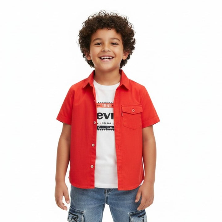 Boys' 2-Piece Crimson Shirt & Graphic Tee Combo
