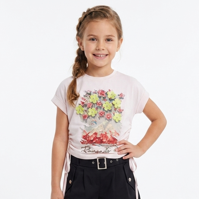 Blossom Mountain Graphic Cuffed-Sleeve Tee
