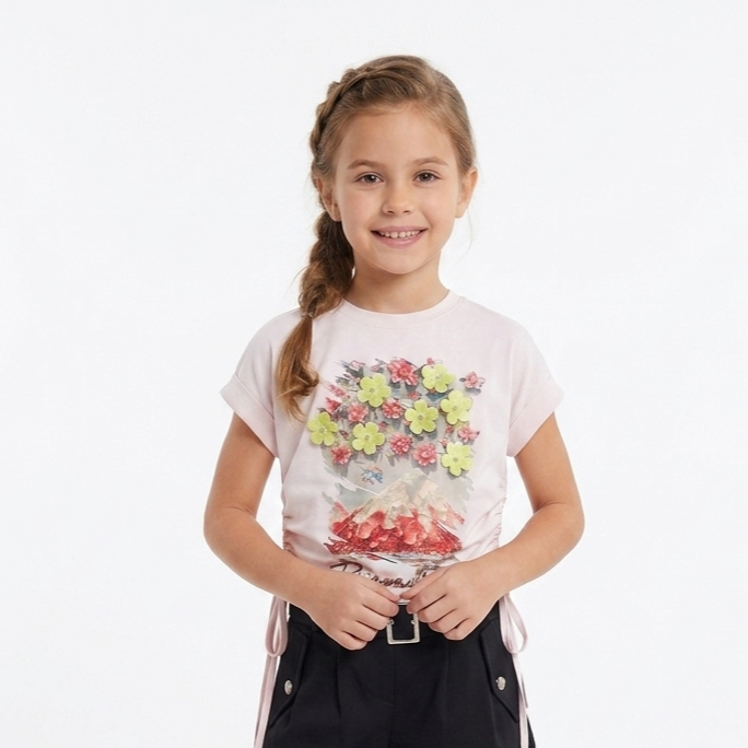 Blossom Mountain Graphic Cuffed-Sleeve Tee