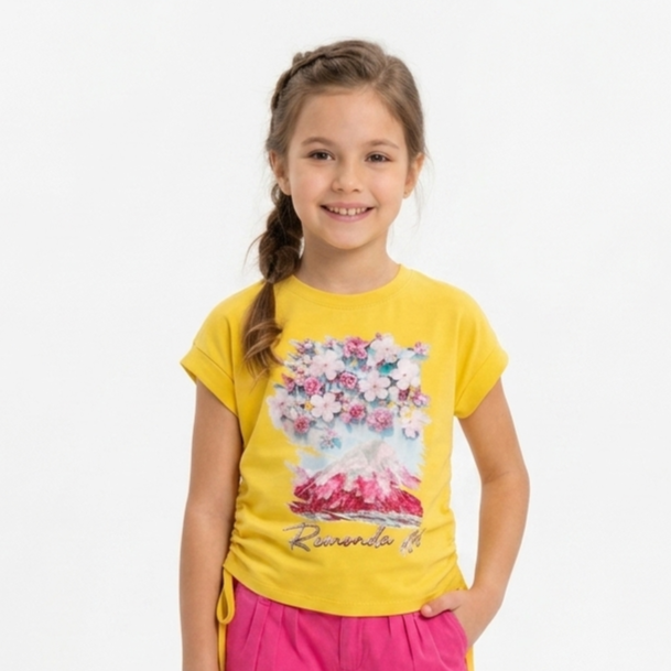 Blossom Mountain Graphic Cuffed-Sleeve Tee
