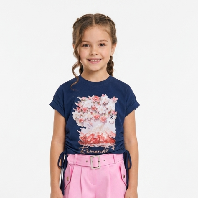 Blossom Mountain Graphic Cuffed-Sleeve Tee