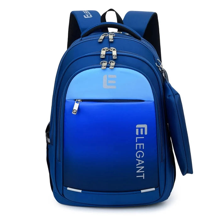Elegant Gradient Color School Backpack Set with Hanging Pencil Case & USB Port