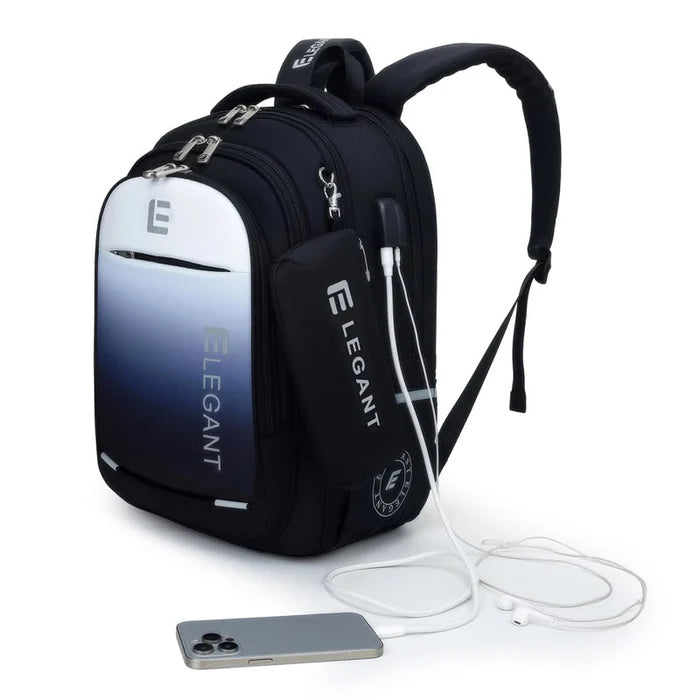 Elegant Gradient Color School Backpack Set with Hanging Pencil Case & USB Port